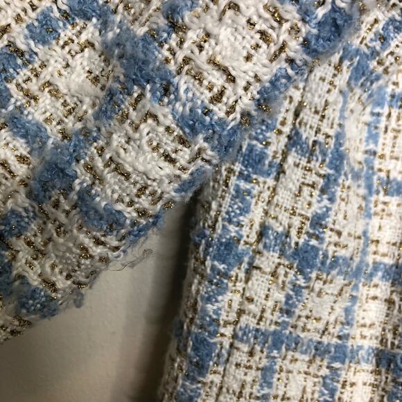 Sister Jane Blazer Cardigan Metallic Blue Tweed Plaid Long Bejeweled V Neck S - Picture 10 of 14